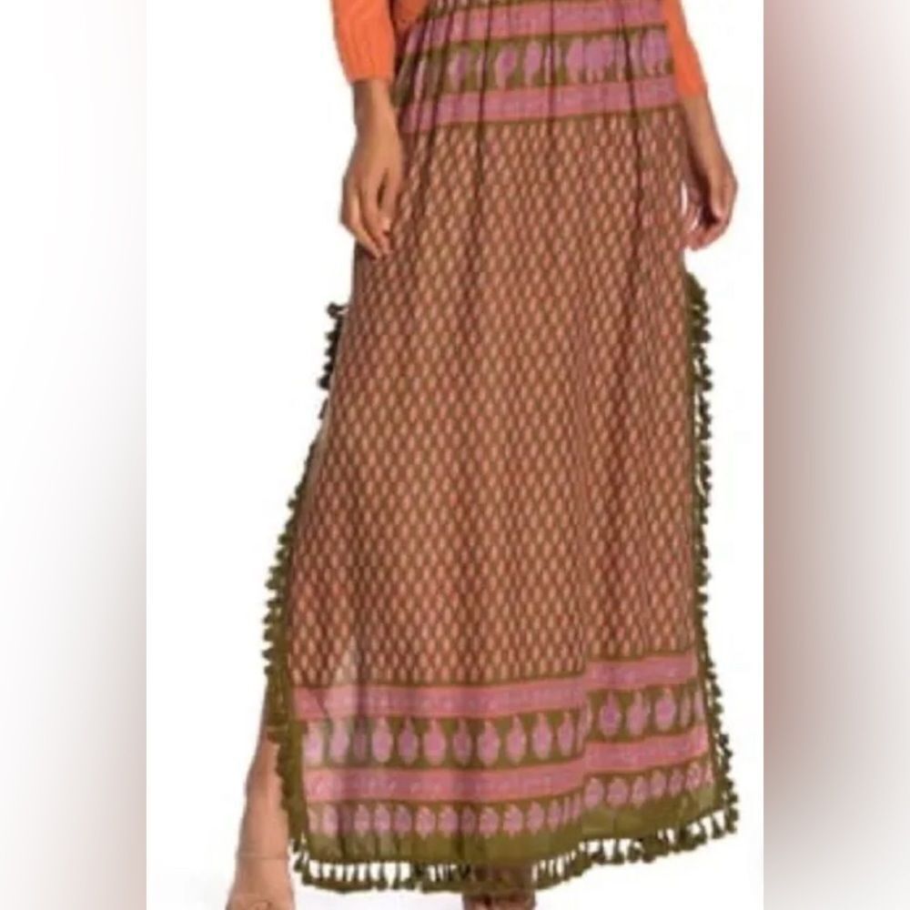 Raga Avah Tassel Trim Slit Maxi Skirt
